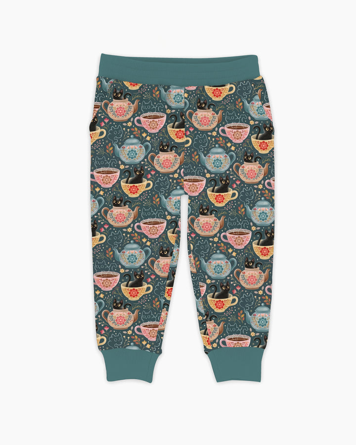 Folk Floral Black Cat Tea Party Bamboo Jogger