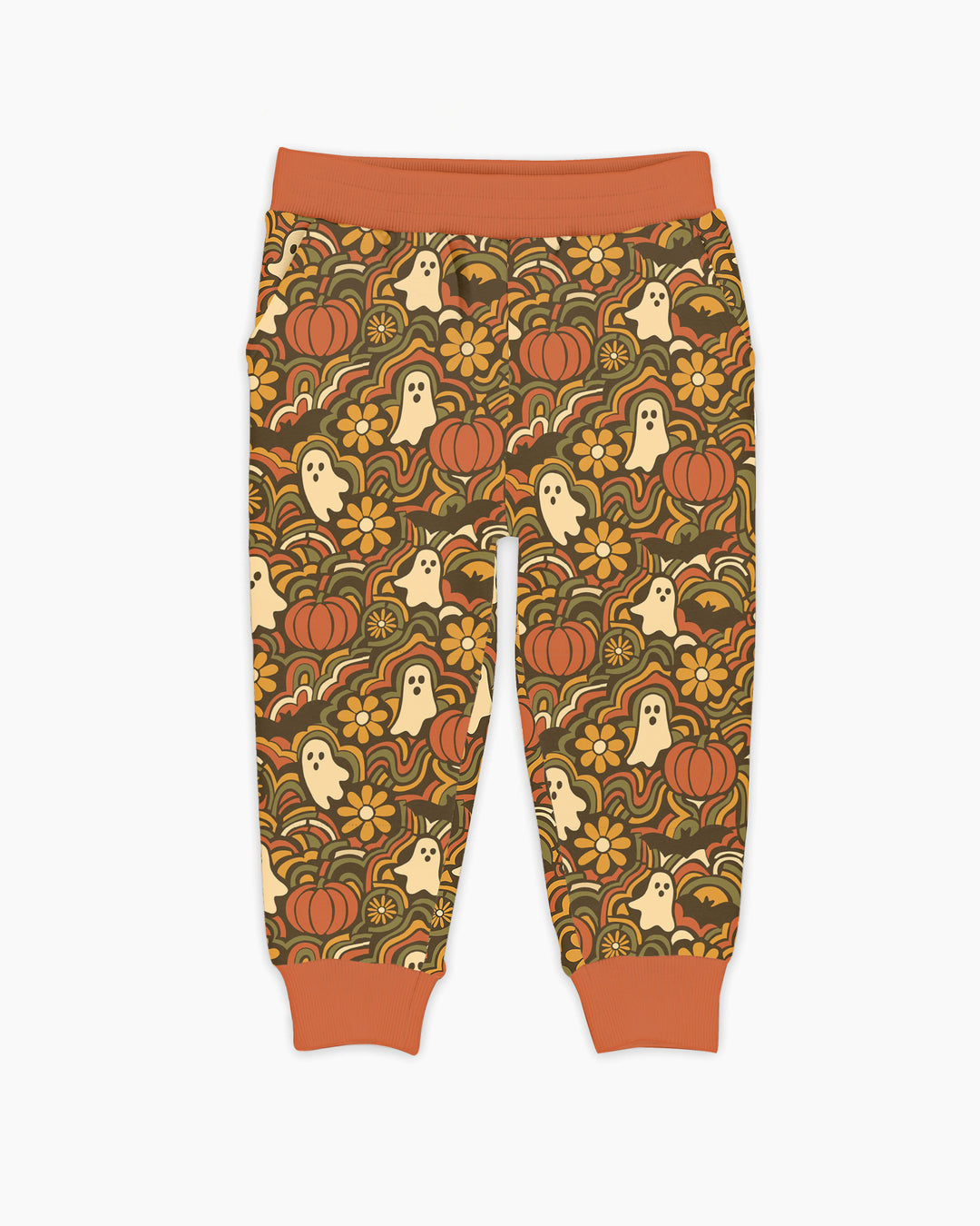 Retro Halloween Ghost Pumpkin Floral Bamboo Jogger