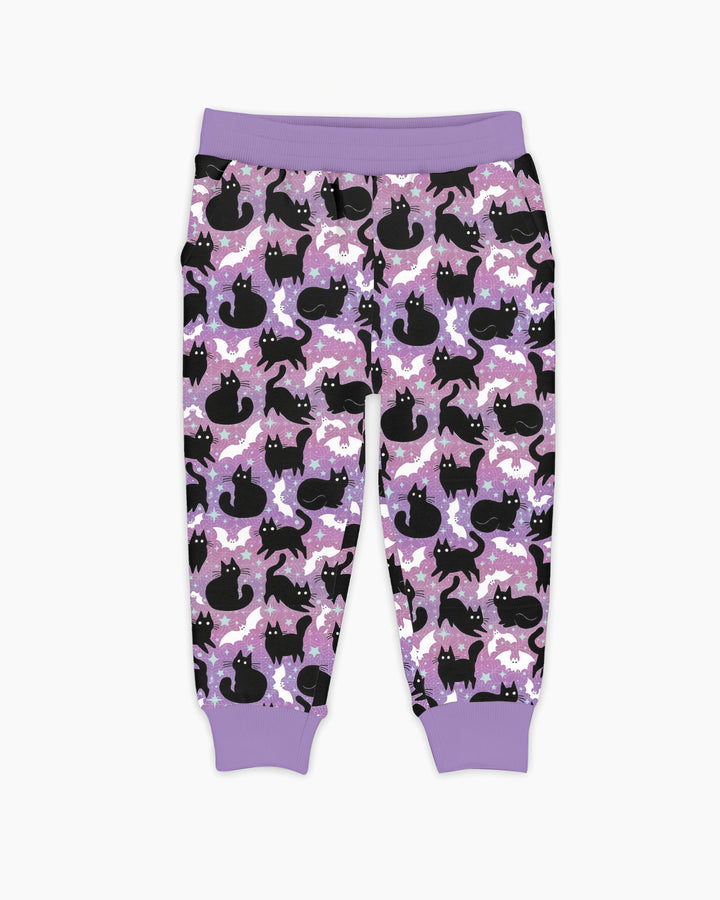 Spooky Black Cat Halloween Purple Bats Bamboo Jogger