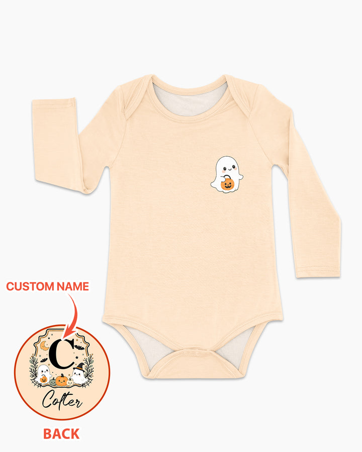 Custom Monogram Ghost Pumpkin Bamboo Bodysuit