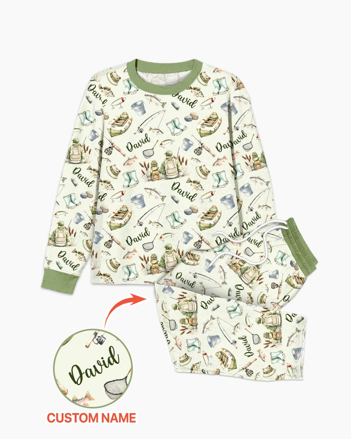 Custom Name Fishing Day Daddy & Me Matching Bamboo Men's Pajama Set