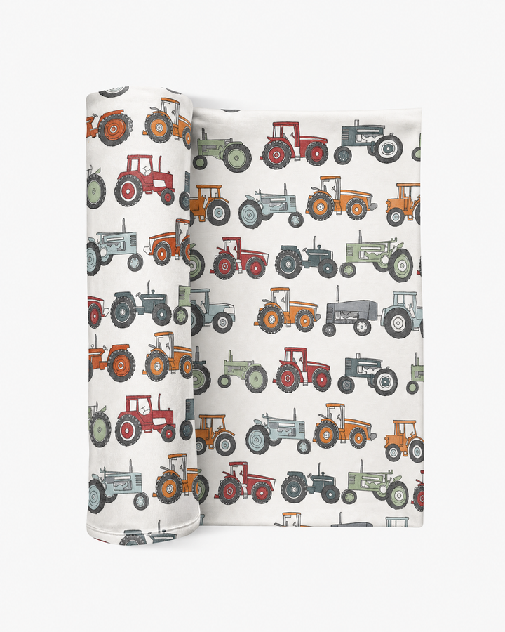 Tiny Tractors Bamboo Swaddle Blanket