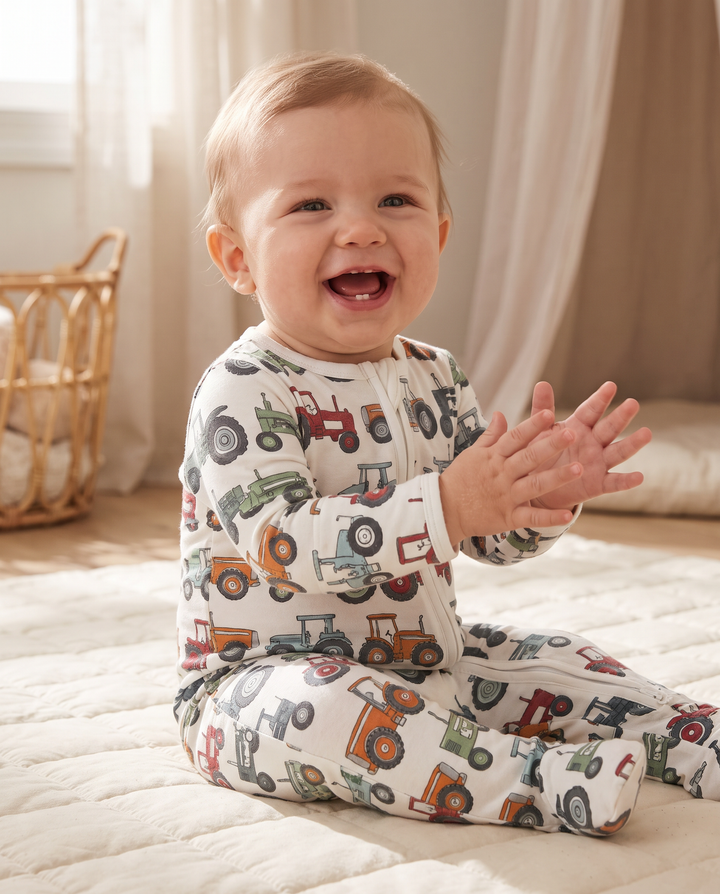 Tiny Tractors Bamboo Zipper Footie