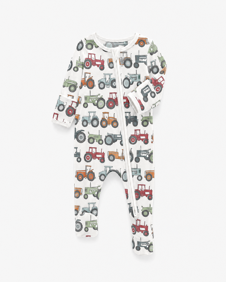 Tiny Tractors Bamboo Zipper Footie