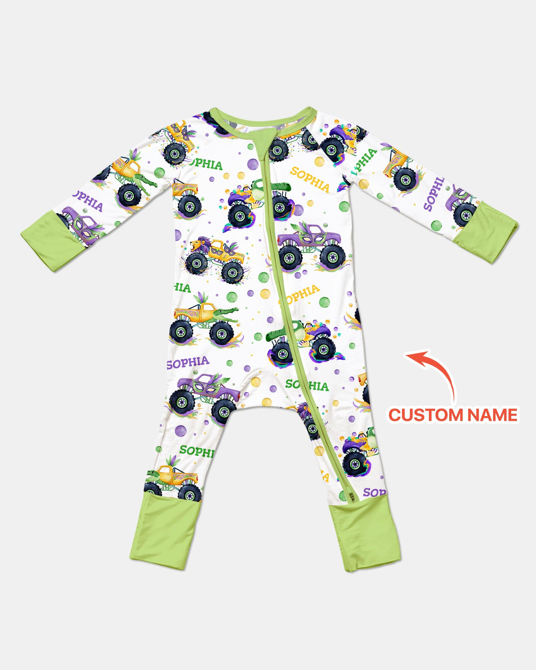 Custom Name Mardi Gras Monster Trucks Convertible Zippy