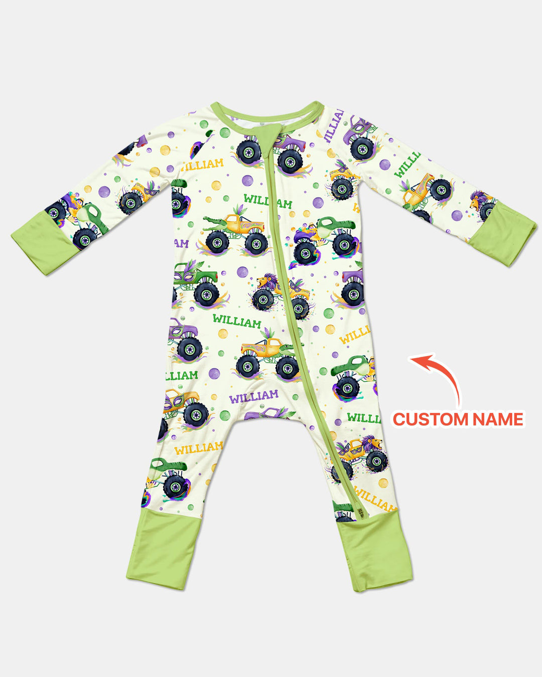 Custom Name Mardi Gras Monster Trucks Convertible Zippy