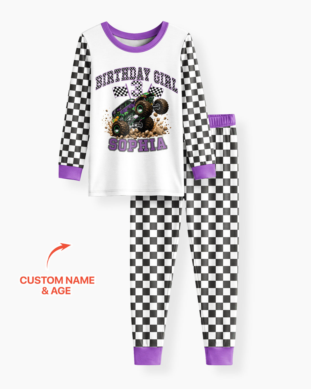 Custom Monster Truck Birthday Bamboo Two Piece Long Sleeve Pajama Set