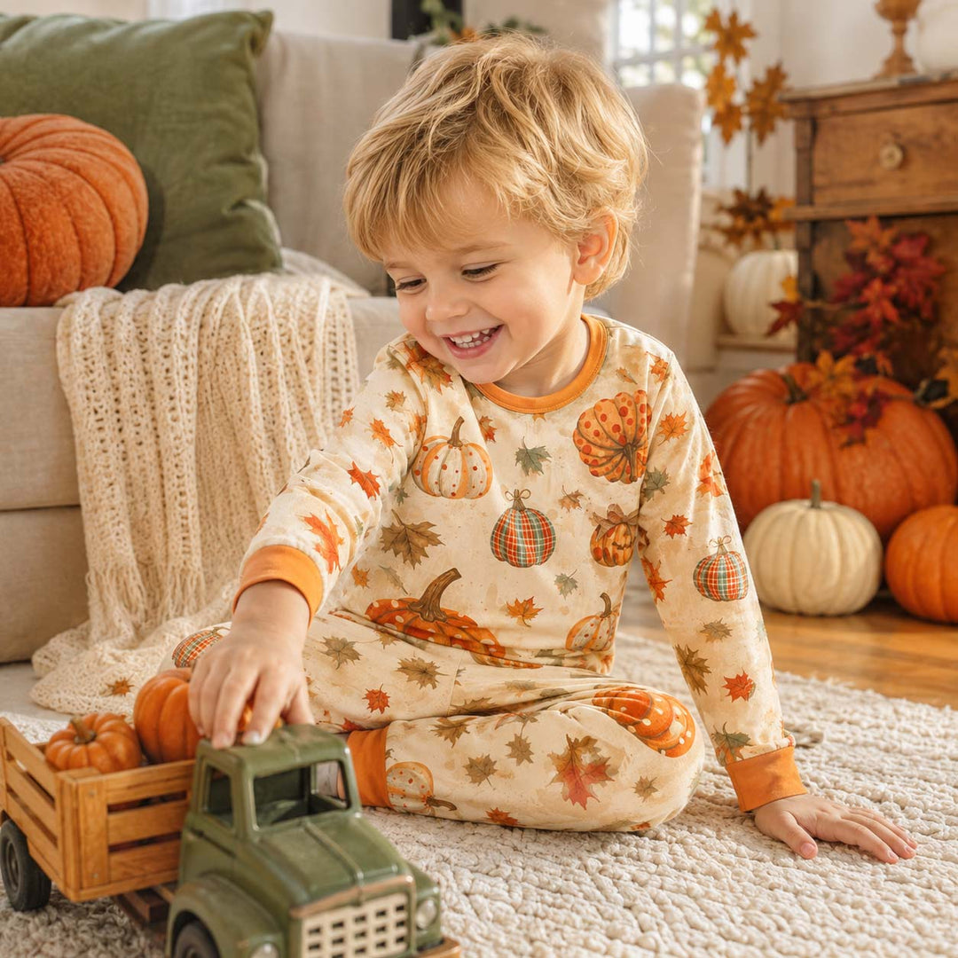 Tranquil Autumn Scene Bamboo Two Piece Long Sleeve Pajama Set