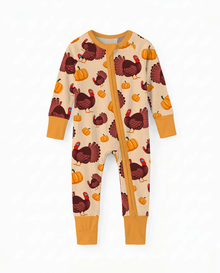 Turkey Pumpkin Thanksgiving Pattern Bamboo Convertible Zippy