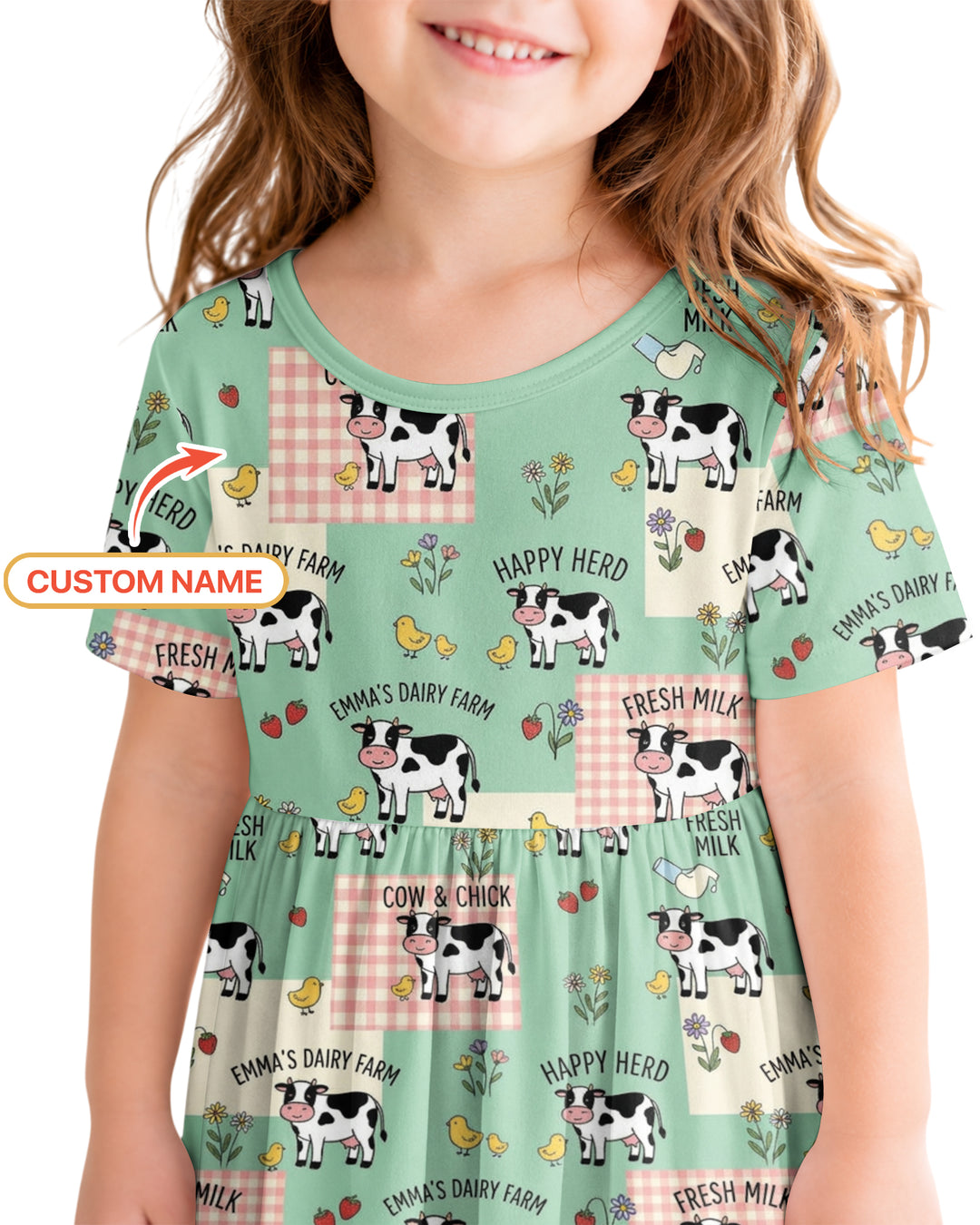 Custom Name Minty Farm And A Tiny Chick Bamboo Twirl Dress