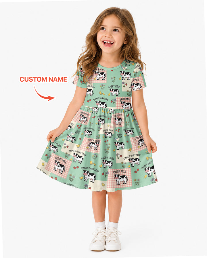 Custom Name Minty Farm And A Tiny Chick Bamboo Twirl Dress