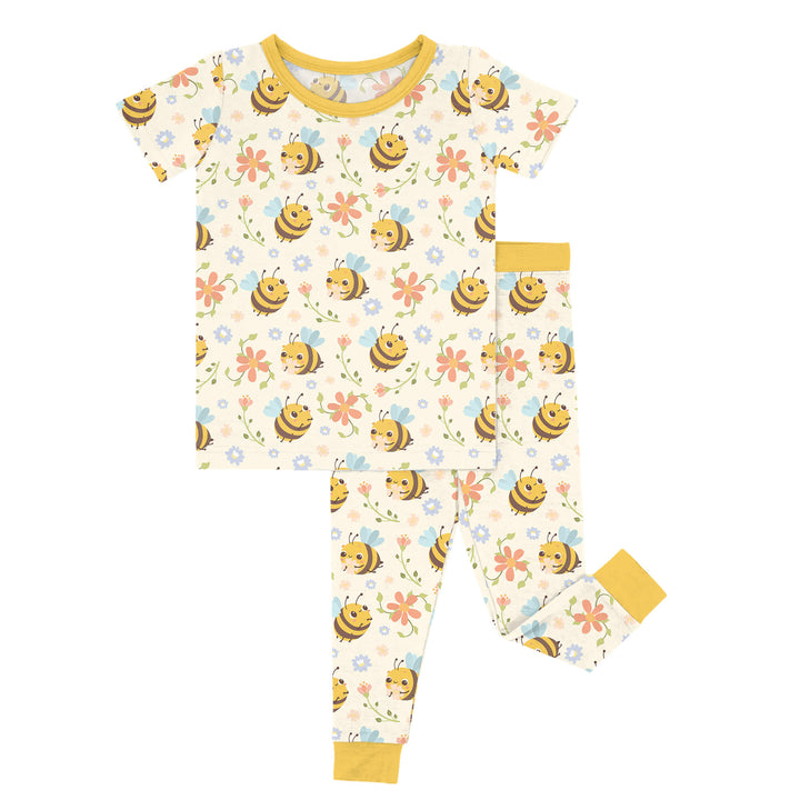 Bees And Flowers Two Piece Short Sleeve Pajama Set