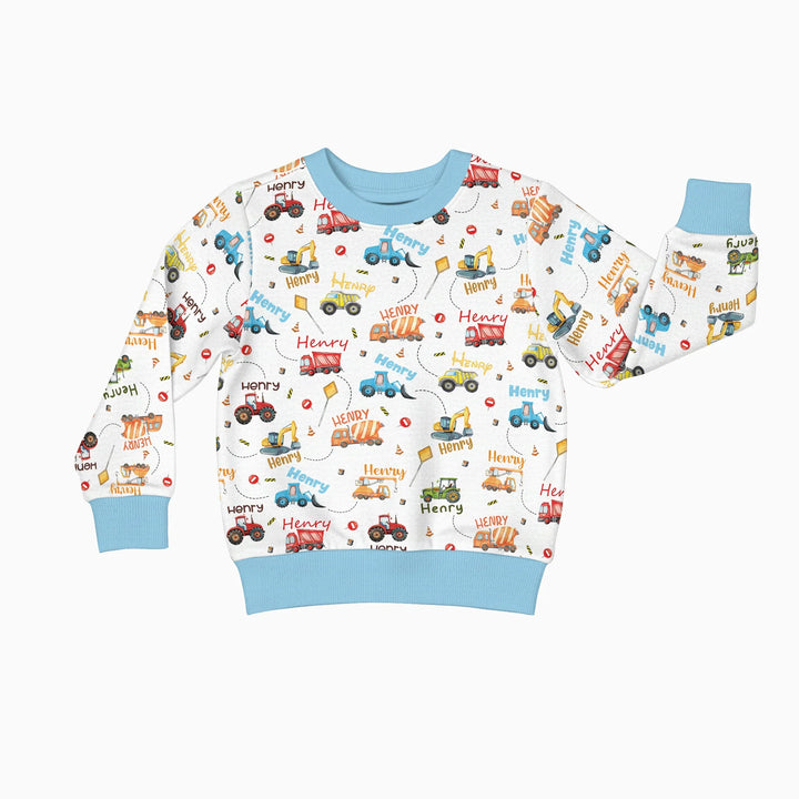 Construction Vehicles Custom Name Crewneck Sweatshirt