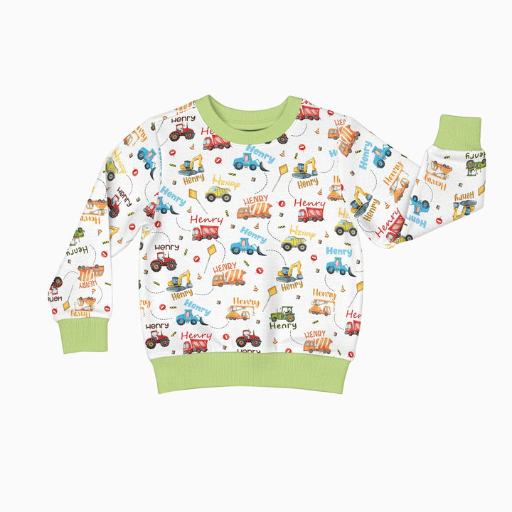 Construction Vehicles Custom Name Crewneck Sweatshirt
