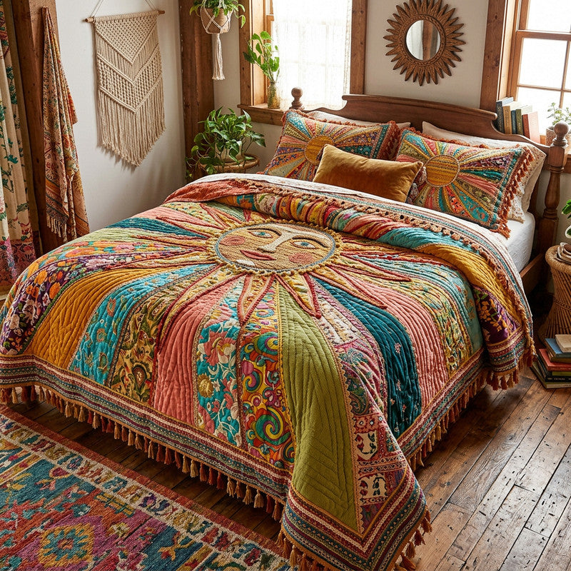 Vibrant Boho Sunshine Bamboo Quilt Bedding Set