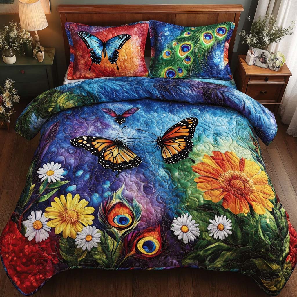 Vibrant Butterfly Charm Bamboo Quilt Bedding Set