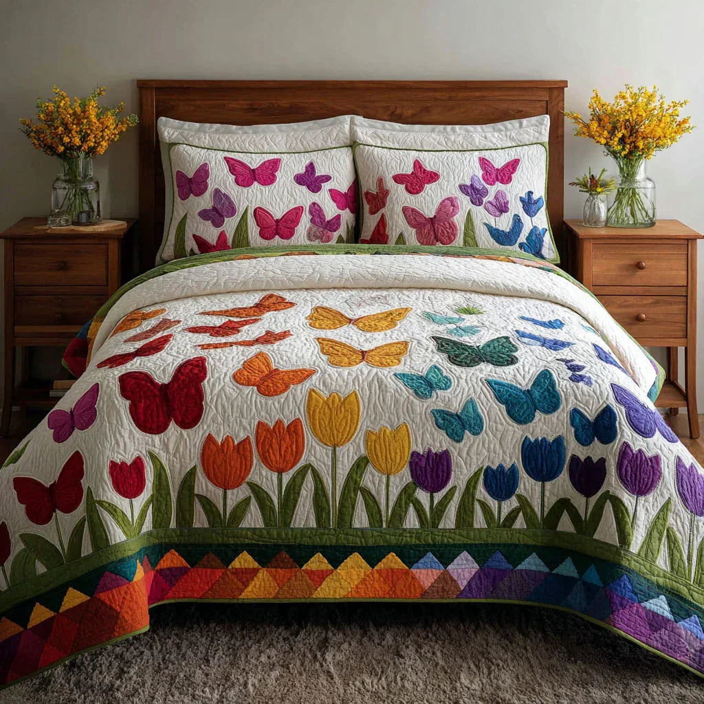 Vibrant Petals Bamboo Quilt Bedding Set