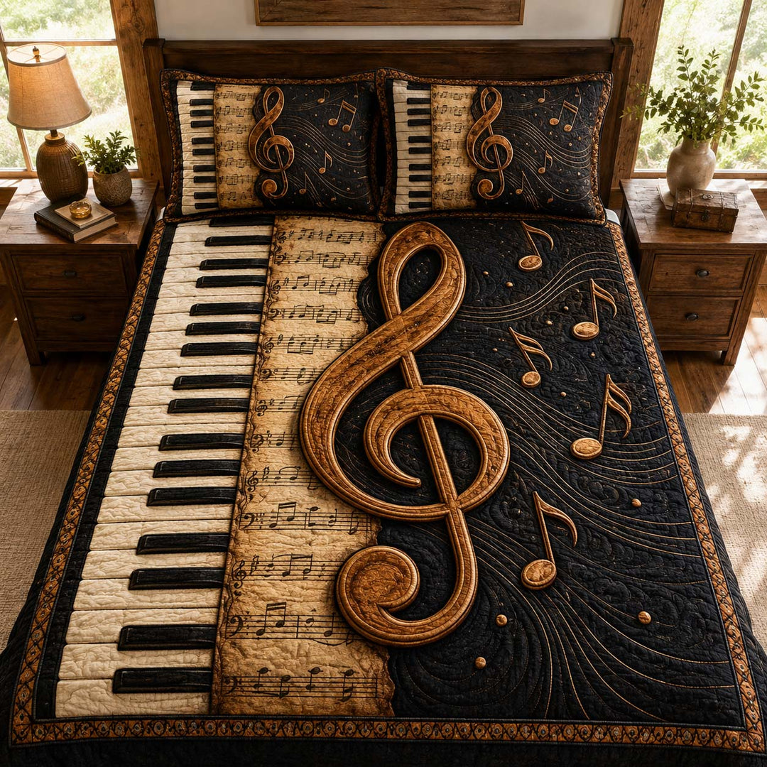 Vintage Treble Melody Bamboo Quilt Bedding Set