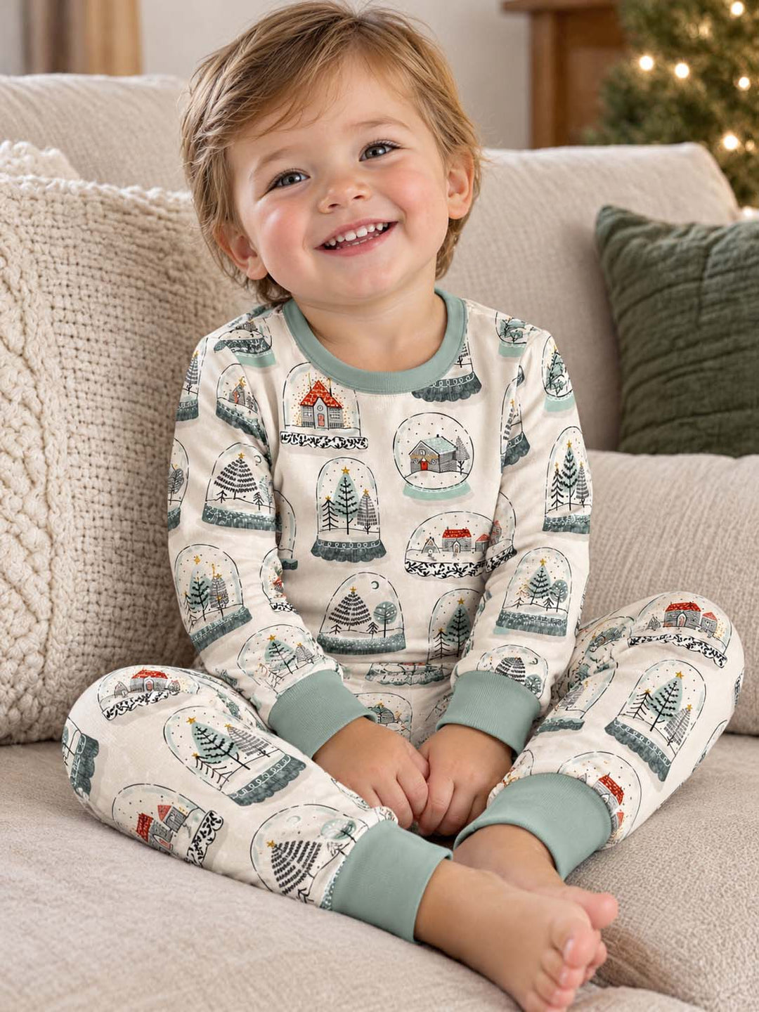 Vintage Winter Snow Globes Bamboo Two Piece Long Sleeve Pajama Set