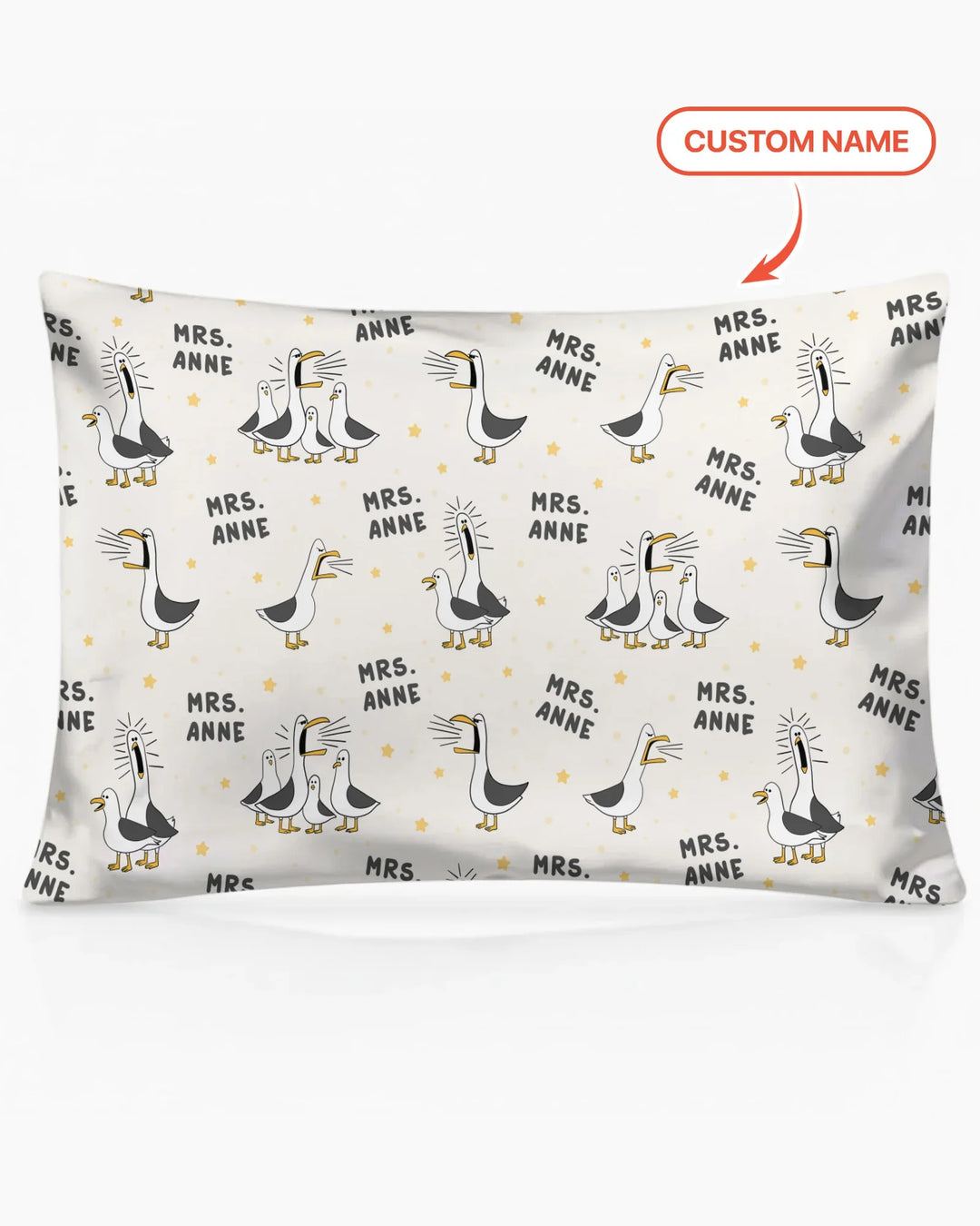 Funda de almohada de bambú con divertidas gaviotas personalizadas para profesores