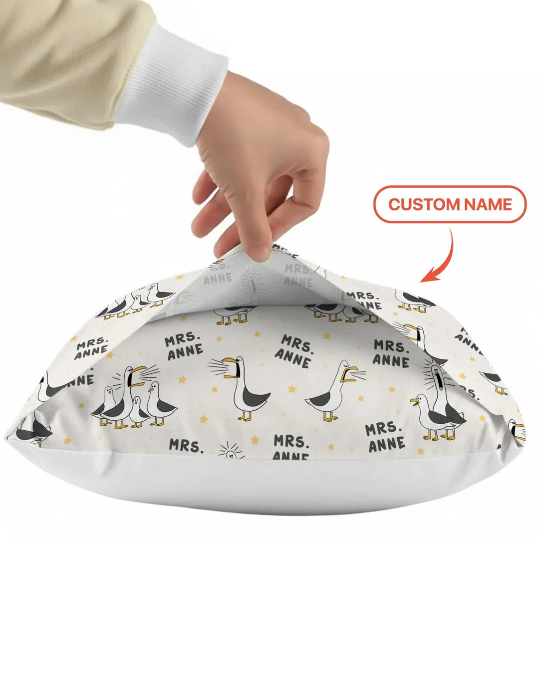 Funda de almohada de bambú con divertidas gaviotas personalizadas para profesores