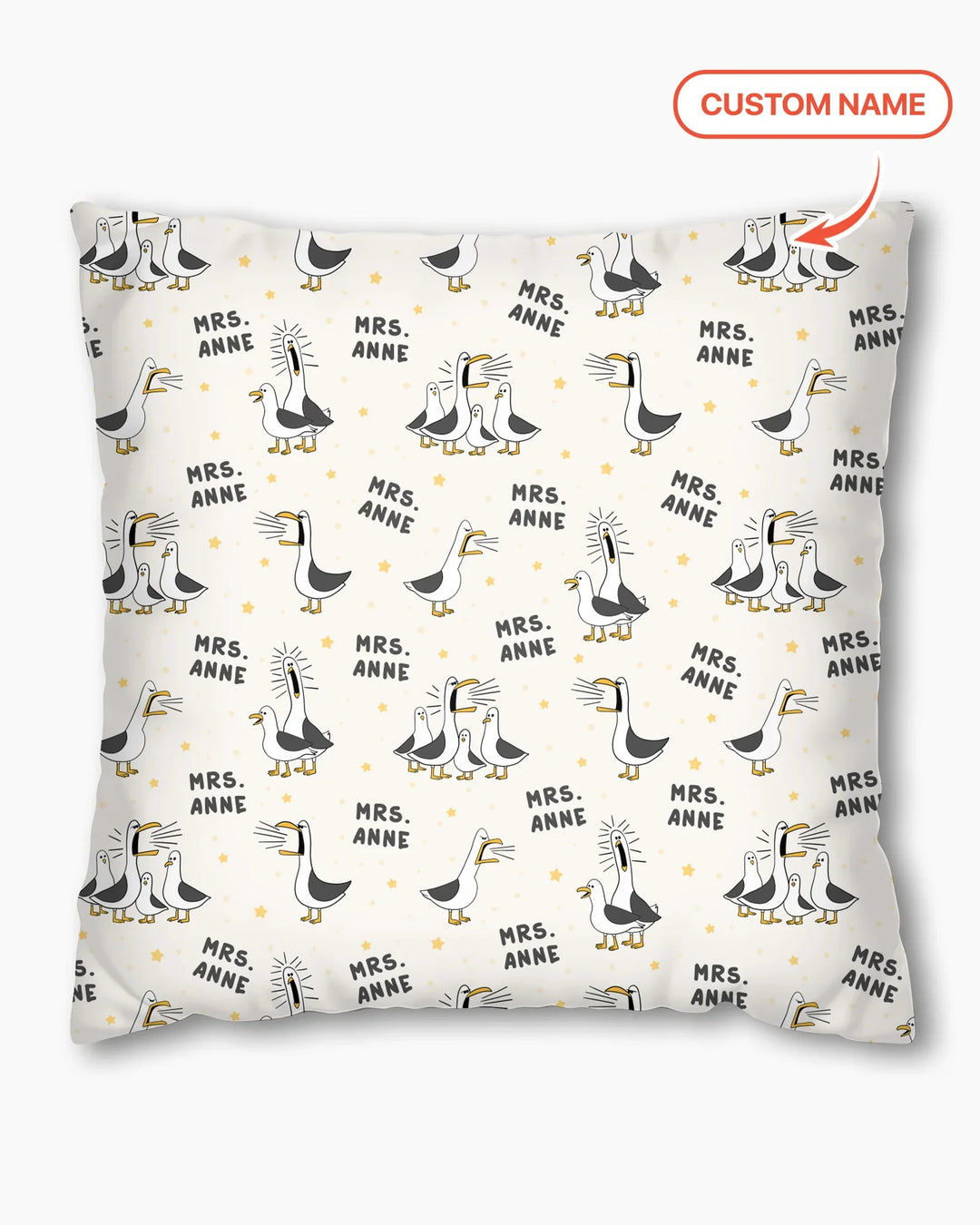Funda de almohada de bambú con divertidas gaviotas personalizadas para profesores