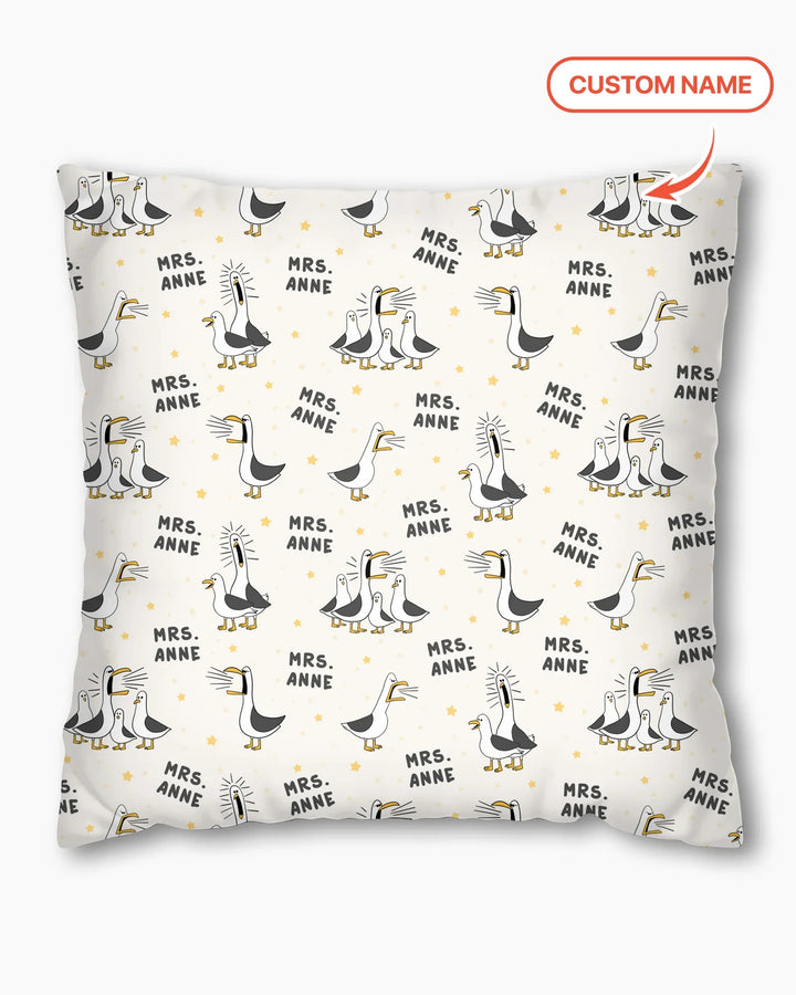 Funda de almohada de bambú con divertidas gaviotas personalizadas para profesores