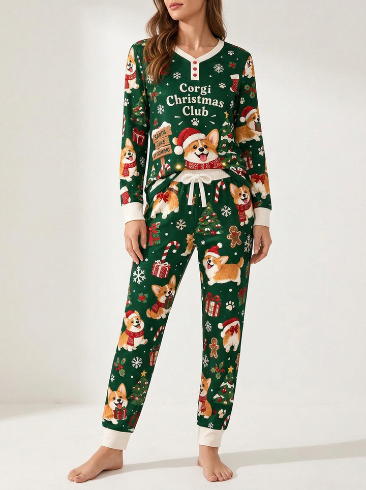 Jolly Corgi Holiday Bamboo Women Pajama Set