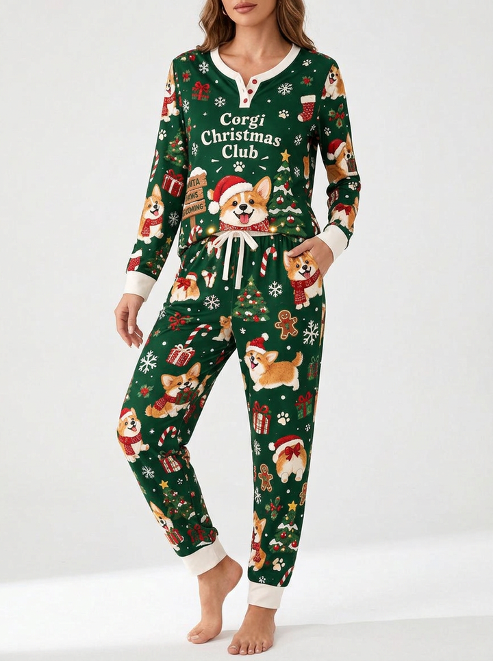 Jolly Corgi Holiday Bamboo Women Pajama Set