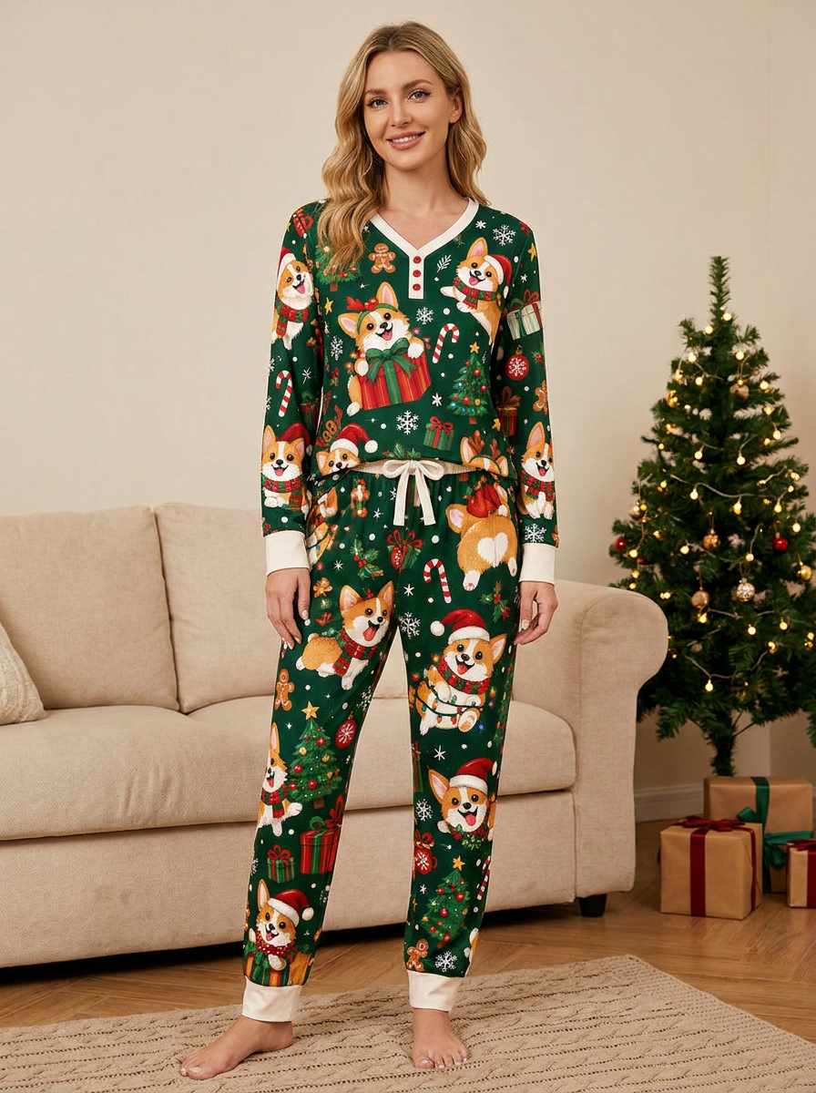 Xmas Corgi Chaos Bamboo Women Pajama Set