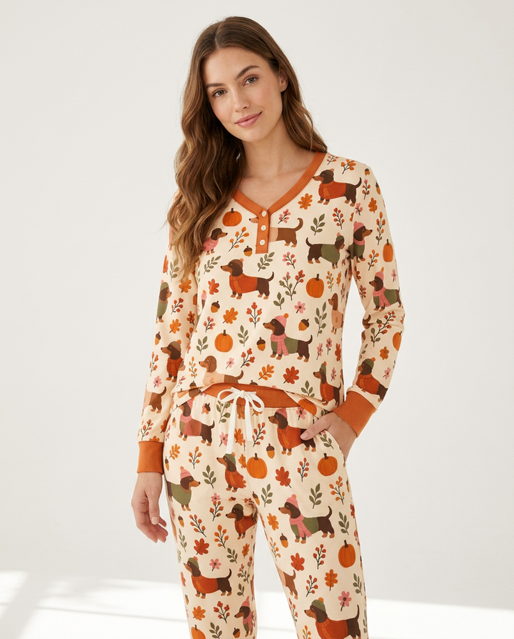 Pumpkin Patch Dachshund Bamboo Women Pajama Set