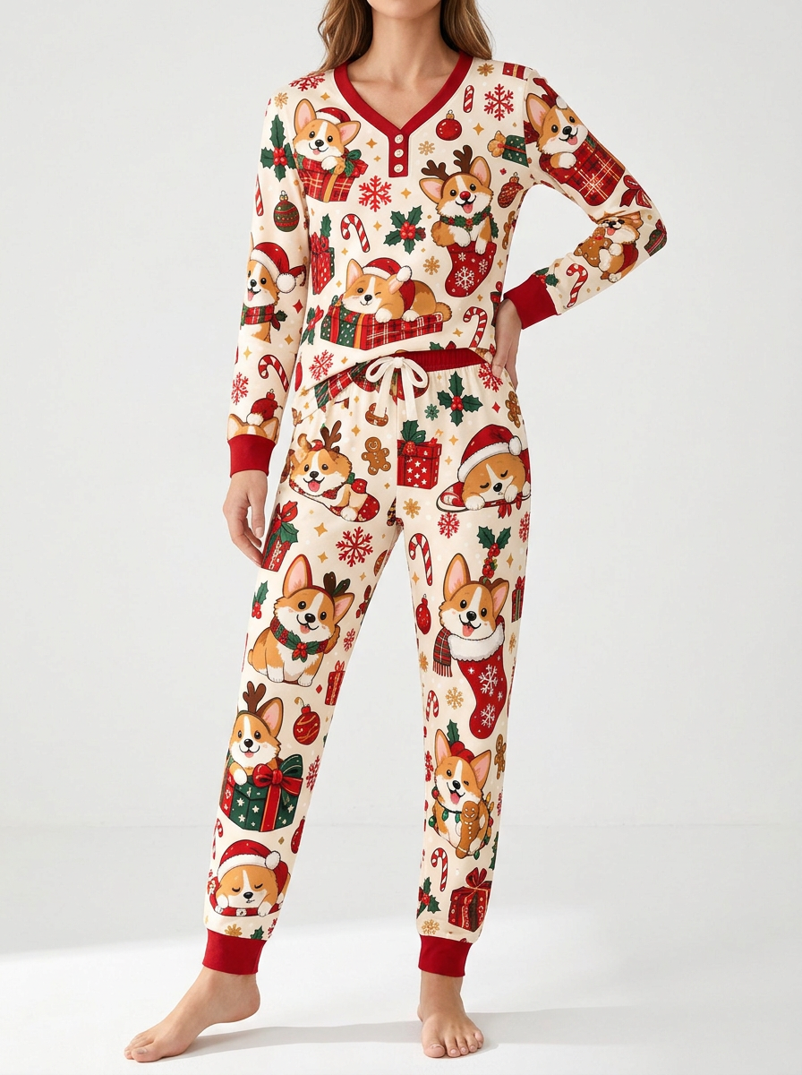 Adorable Corgi Holiday Bamboo Women Pajama Set