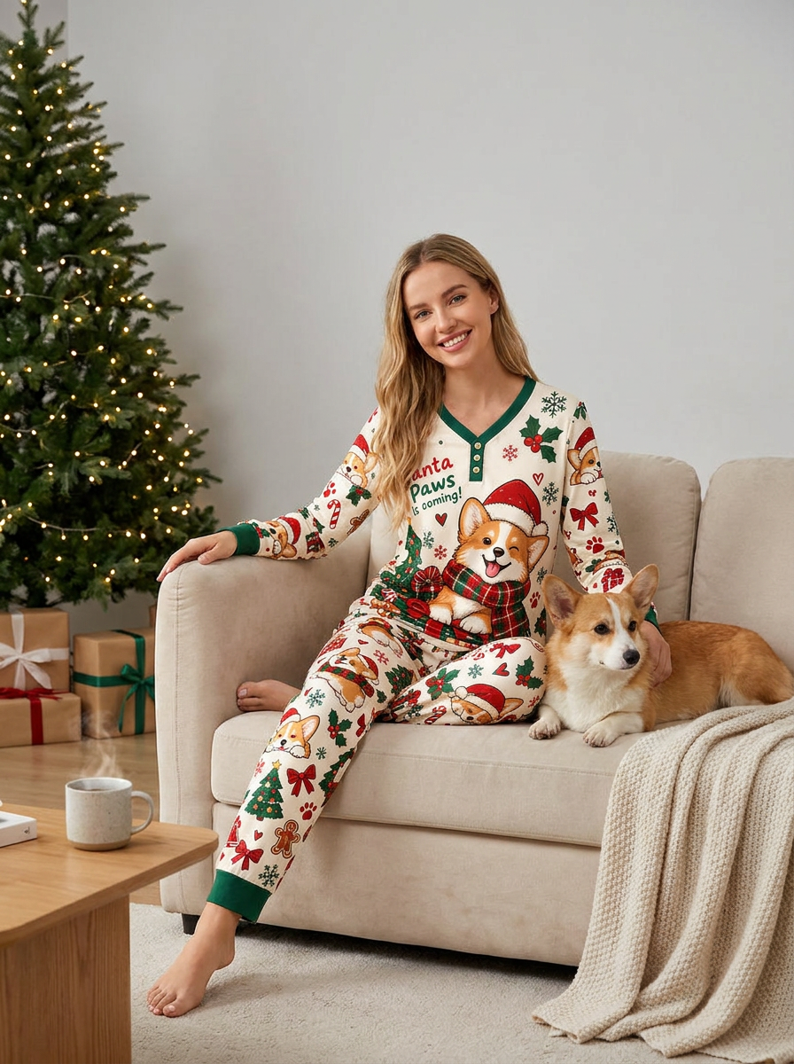 Santa Paws Holiday Surprise Bamboo Women Pajama Set
