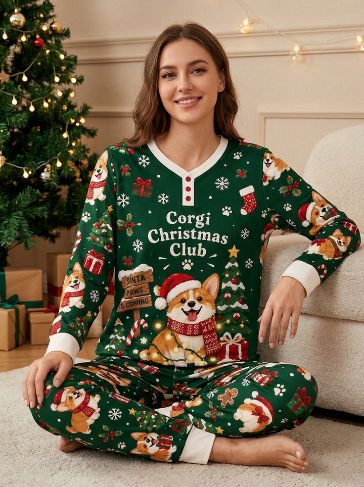 Jolly Corgi Holiday Bamboo Women Pajama Set