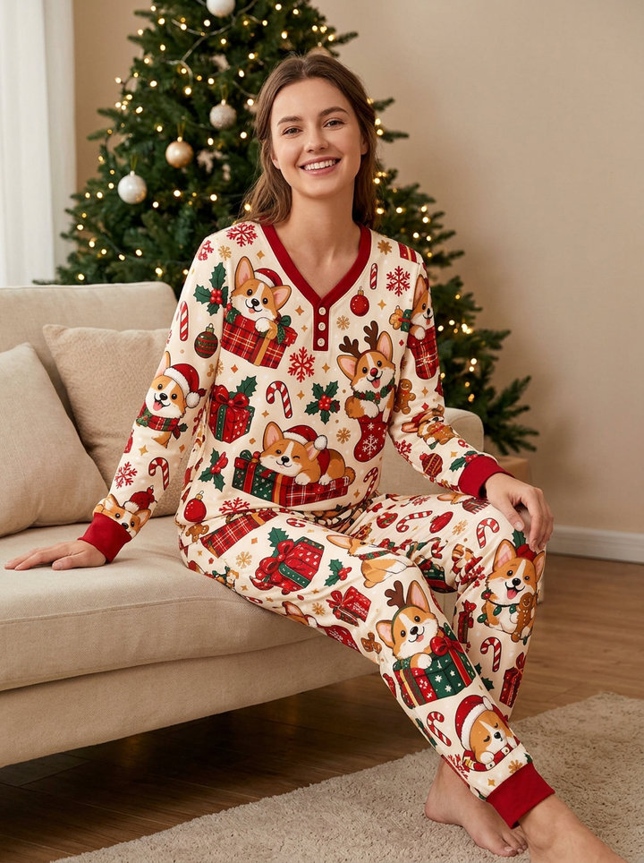 Adorable Corgi Holiday Bamboo Women Pajama Set
