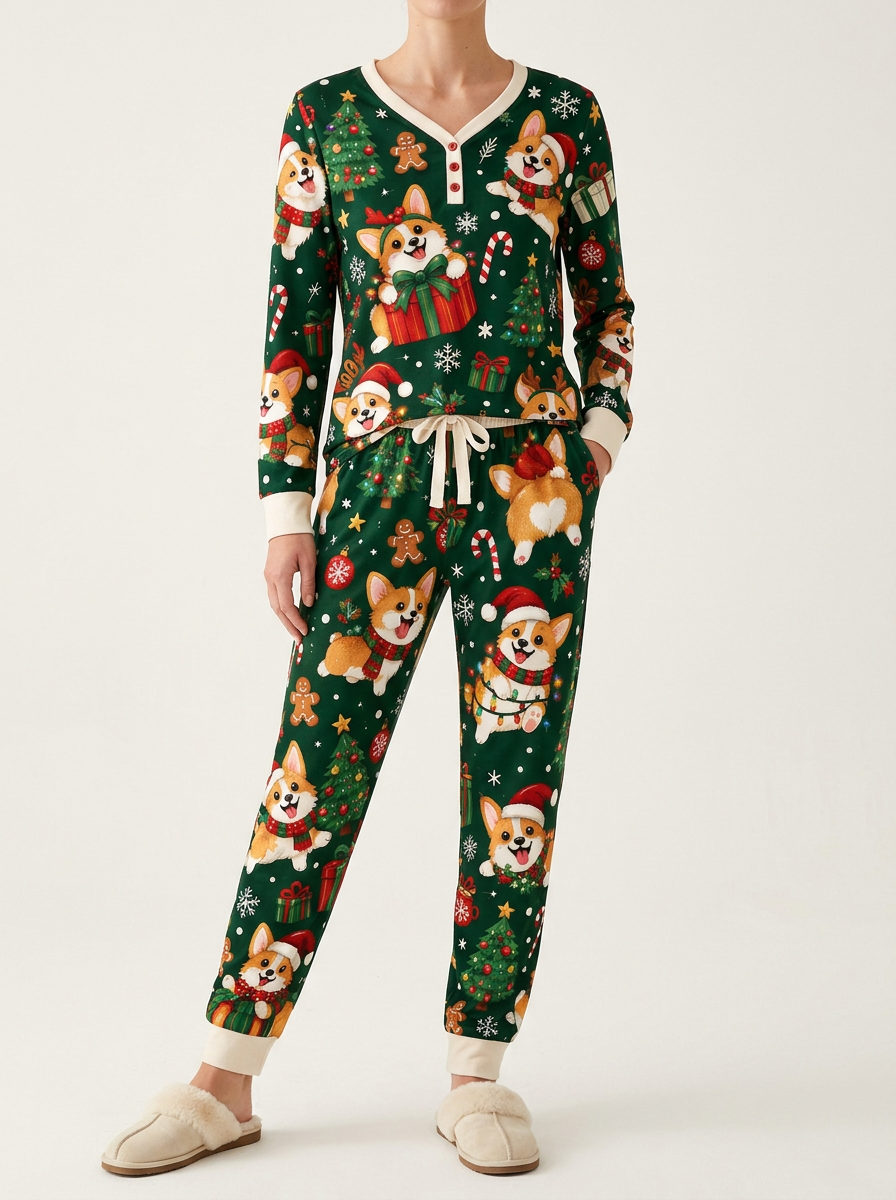 Xmas Corgi Chaos Bamboo Women Pajama Set
