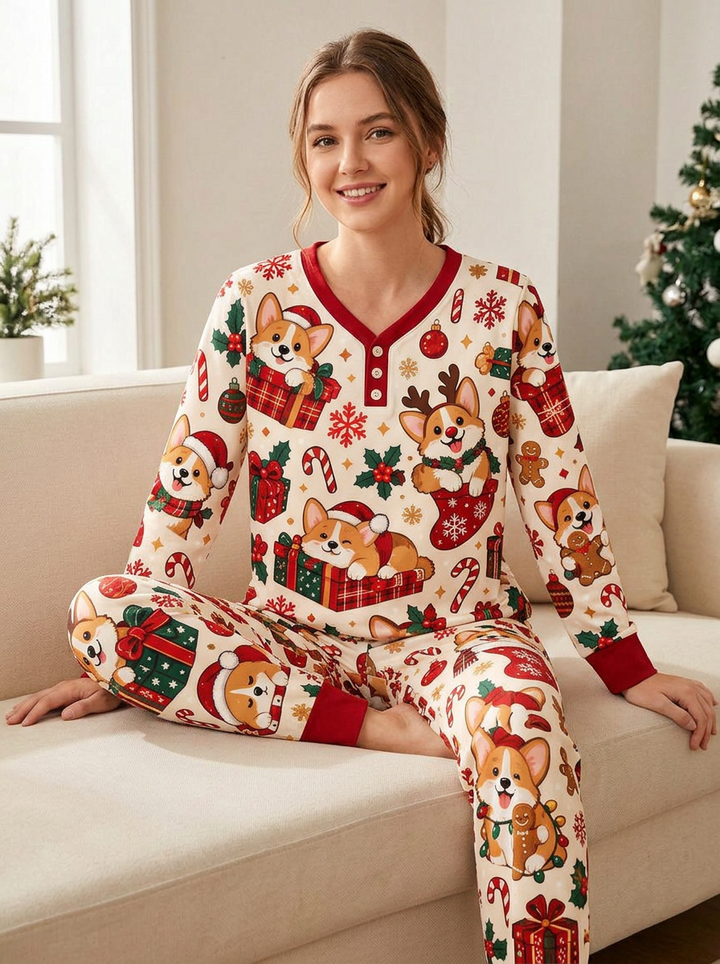 Adorable Corgi Holiday Bamboo Women Pajama Set