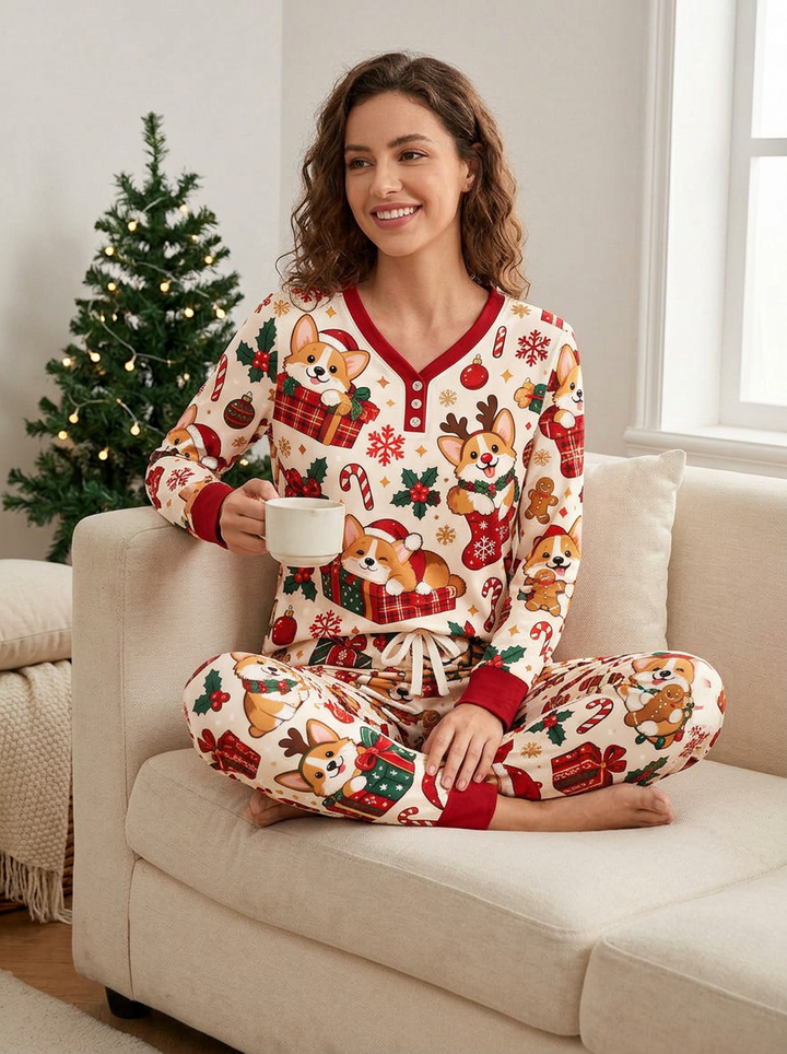Adorable Corgi Holiday Bamboo Women Pajama Set