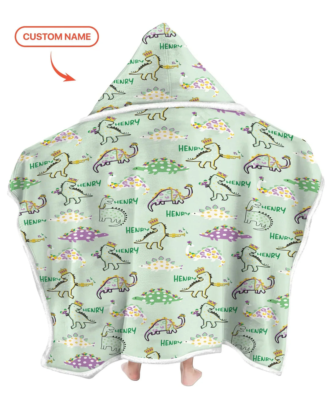 Custom Name Mardi Gras Saurus Bamboo Wearable Hooded Blanket