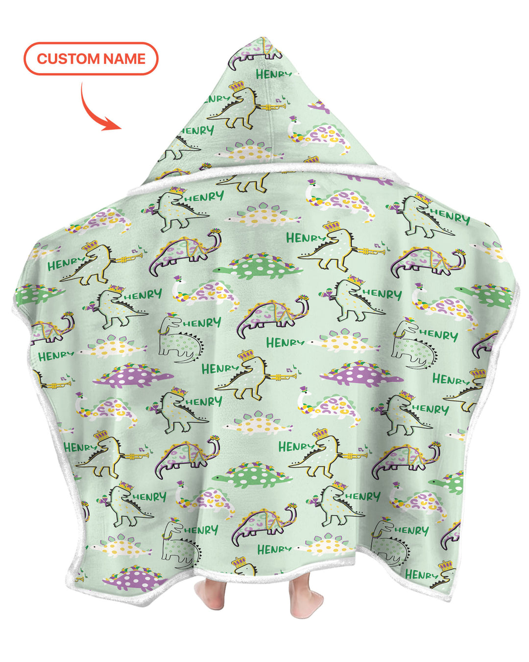 Custom Name Mardi Gras Saurus Wearable Hooded Blanket