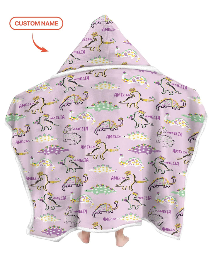 Custom Name Mardi Gras Saurus Bamboo Wearable Hooded Blanket
