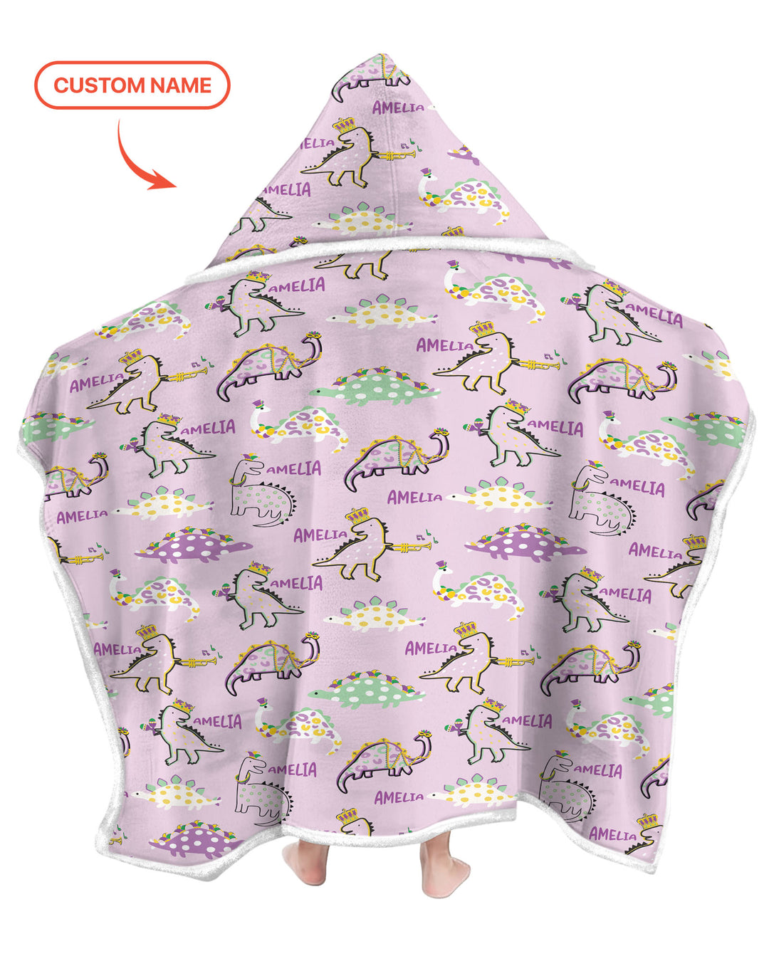 Custom Name Mardi Gras Saurus Wearable Hooded Blanket