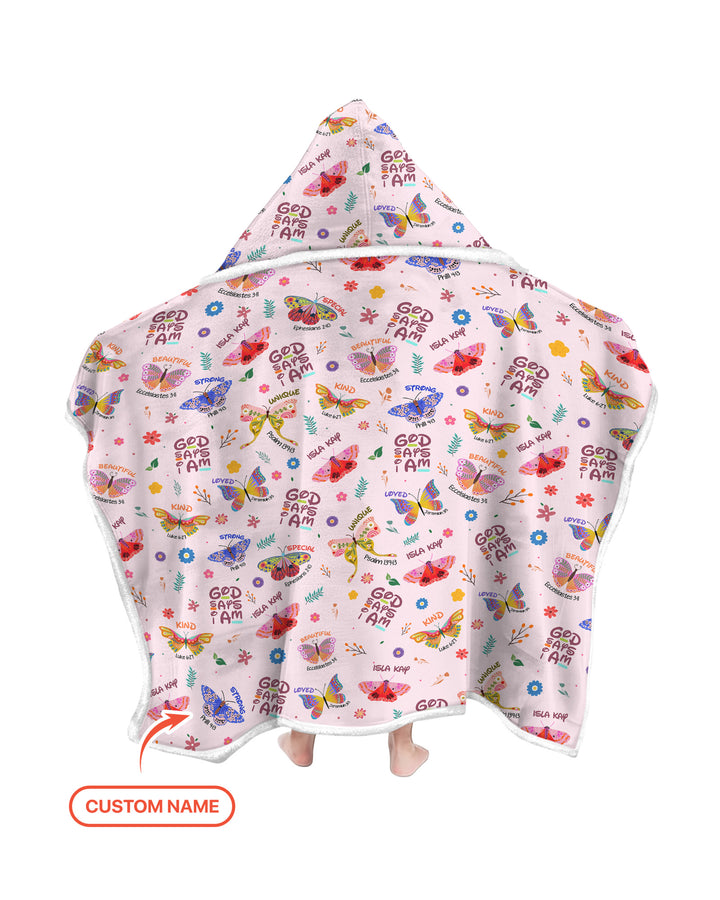 Custom Name God says I am Butterfly Wearable Hooded Blanket