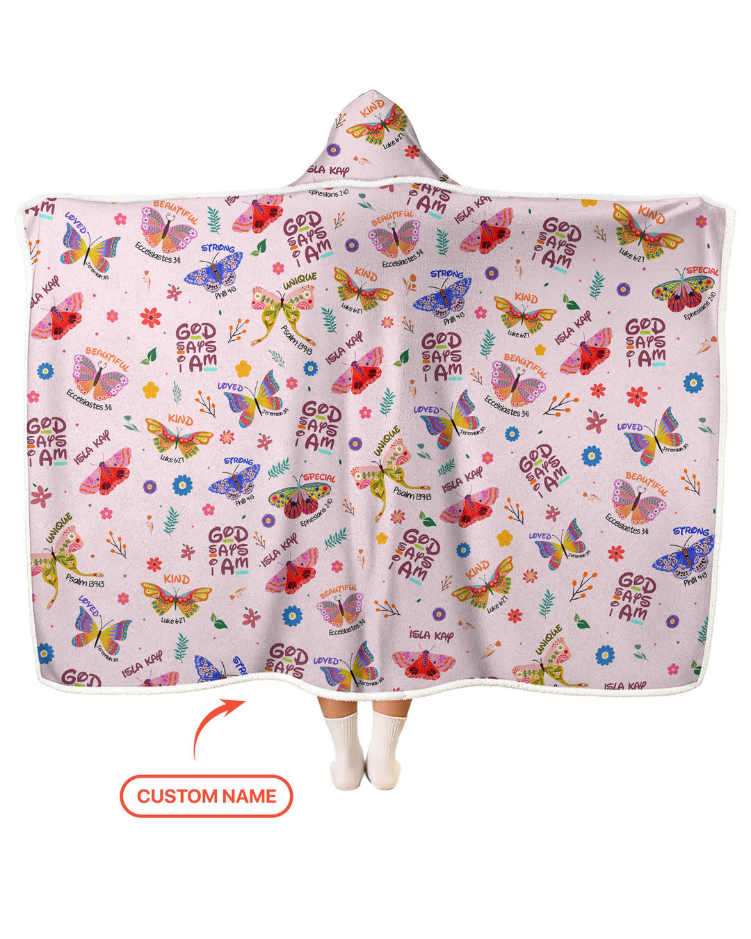 Custom Name God says I am Butterfly Wearable Hooded Blanket