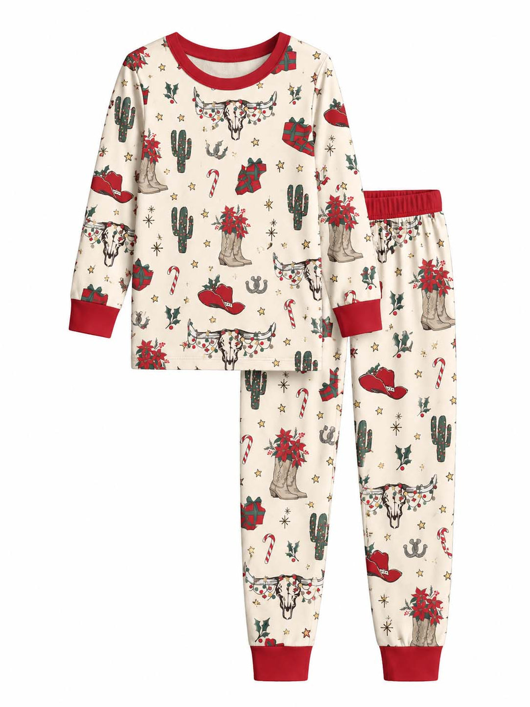 Western Skull Christmas Pattern Bamboo Two Piece Long Sleeve Pajama Set