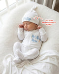 Personalized He's Here Embroidered Bamboo Zipper Footie