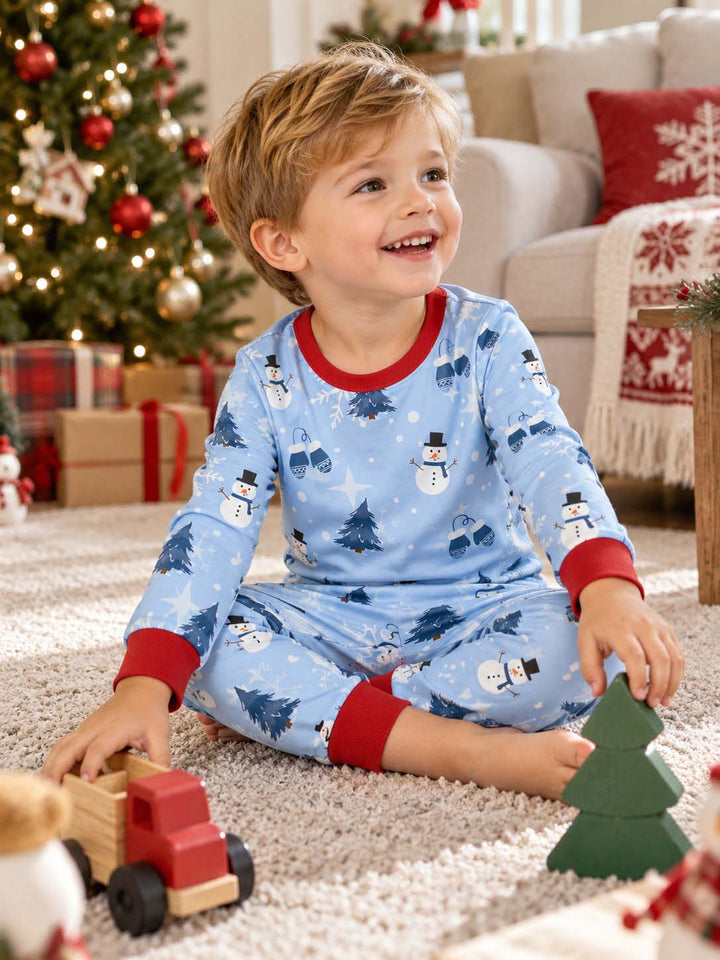 Winter Snowman Wonderland Bamboo Two Piece Long Sleeve Pajama Set