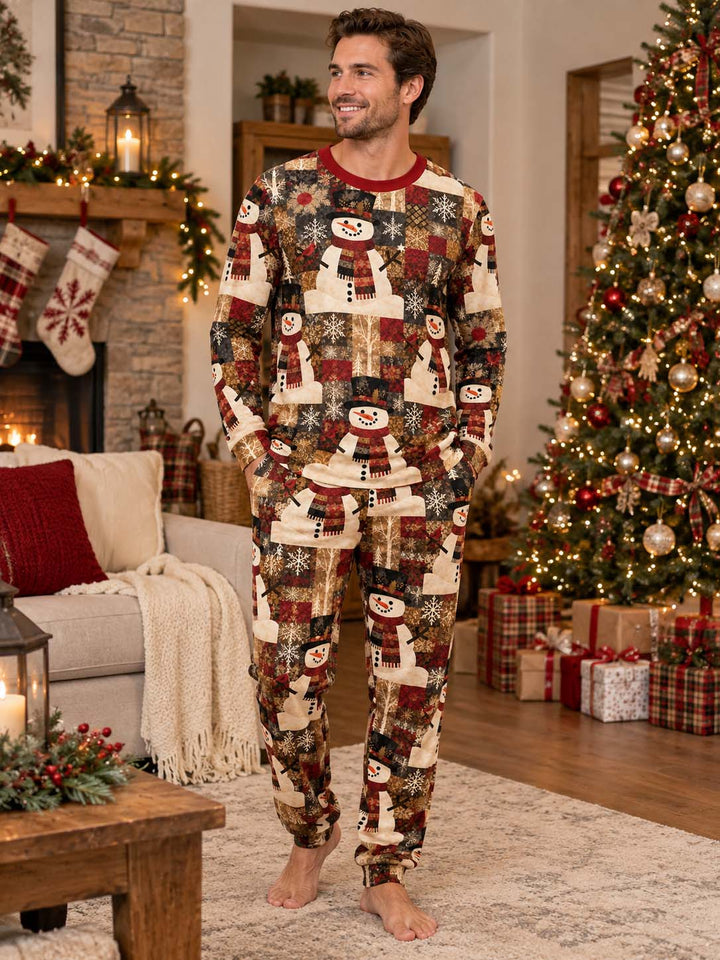 Winter Snowman and Cardinal Bamboo Men's Pajama Set