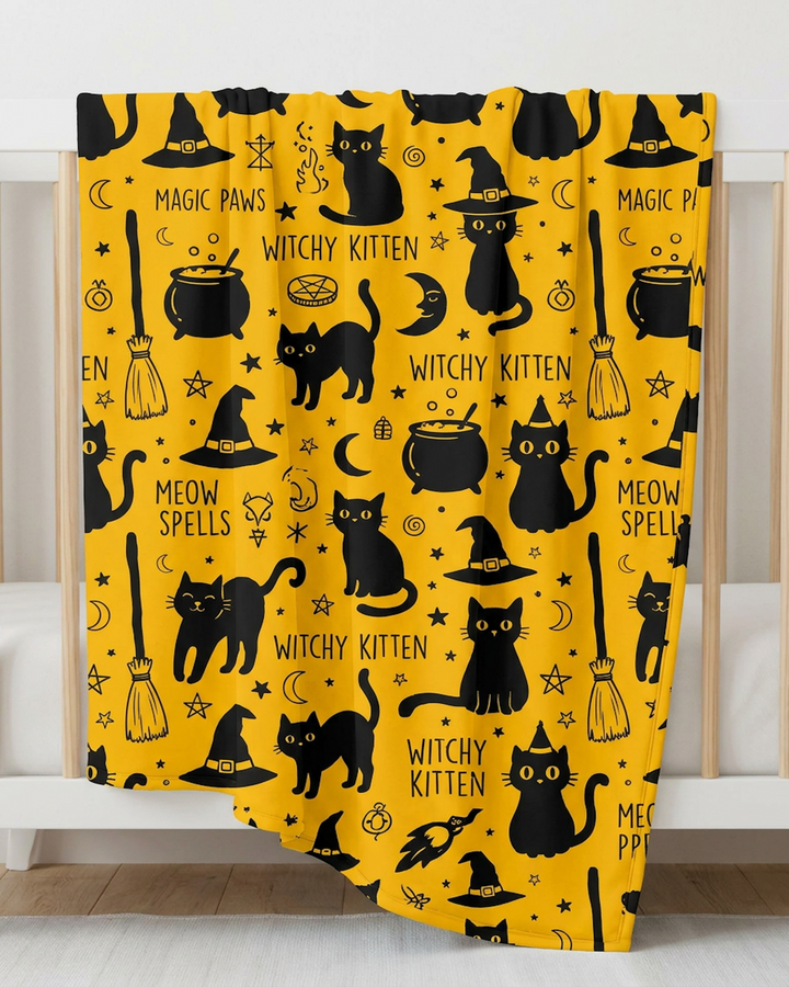 Witchy Kitten Spells Bamboo Blanket