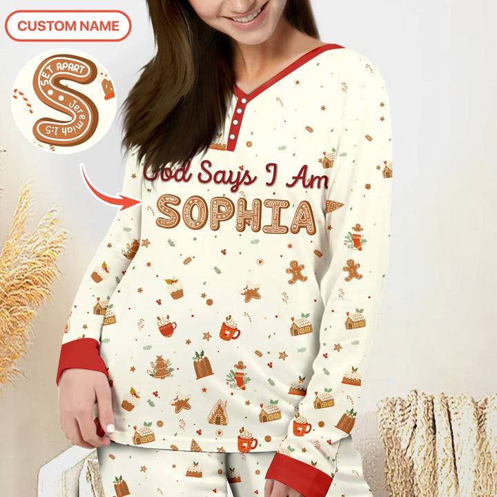 GingerBread God Says I Am Custom Name Women Pajama Set